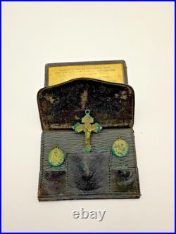 Antique Catholic Sick Call Wallet Crucifix Medals Mundelein ID Vallejo Campbell