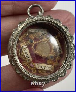 Antique Catholic Silver Plated Reliquary Religious Opening Medal