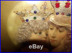 Antique Catholic religious Saint Anne 3D framed picture real hair