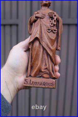 Antique Ceramic LEONARDUS saint figurine statue religious