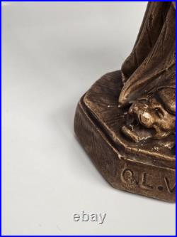 Antique Ceramic Our Lady of Flanders With Lion Chalkware Religious Statue Saint