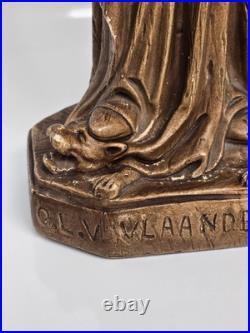 Antique Ceramic Our Lady of Flanders With Lion Chalkware Religious Statue Saint