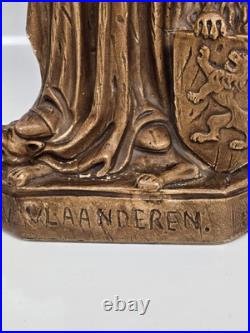 Antique Ceramic Our Lady of Flanders With Lion Chalkware Religious Statue Saint