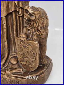Antique Ceramic Our Lady of Flanders With Lion Chalkware Religious Statue Saint