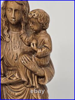 Antique Ceramic Our Lady of Flanders With Lion Chalkware Religious Statue Saint