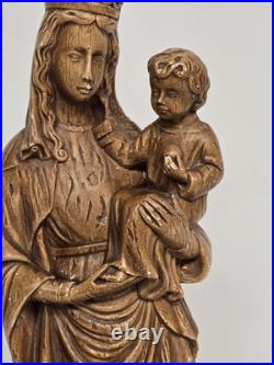 Antique Ceramic Our Lady of Flanders With Lion Chalkware Religious Statue Saint