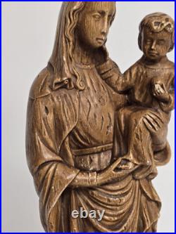 Antique Ceramic Our Lady of Flanders With Lion Chalkware Religious Statue Saint