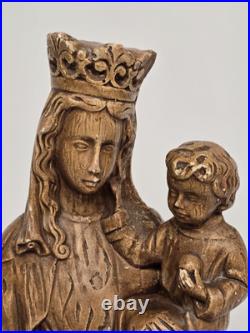 Antique Ceramic Our Lady of Flanders With Lion Chalkware Religious Statue Saint