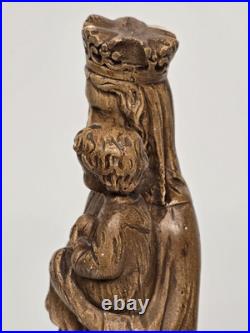 Antique Ceramic Our Lady of Flanders With Lion Chalkware Religious Statue Saint