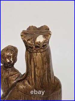 Antique Ceramic Our Lady of Flanders With Lion Chalkware Religious Statue Saint