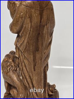 Antique Ceramic Our Lady of Flanders With Lion Chalkware Religious Statue Saint