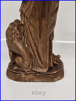 Antique Ceramic Our Lady of Flanders With Lion Chalkware Religious Statue Saint