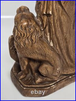 Antique Ceramic Our Lady of Flanders With Lion Chalkware Religious Statue Saint
