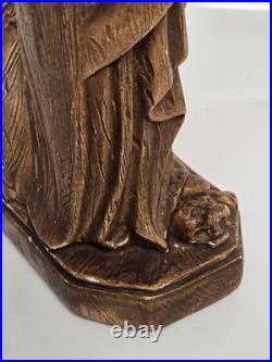 Antique Ceramic Our Lady of Flanders With Lion Chalkware Religious Statue Saint