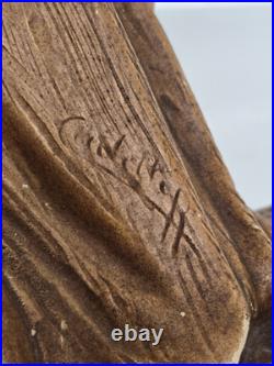 Antique Ceramic Our Lady of Flanders With Lion Chalkware Religious Statue Saint