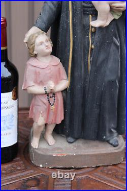 Antique Ceramic Religious Saint Vincentius with children statue figurine