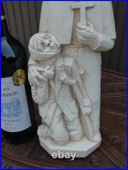 Antique Ceramic chalk FATHER DAMIAAN statue signed CLAERHOUT Religious