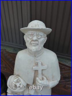 Antique Ceramic chalk FATHER DAMIAAN statue signed CLAERHOUT Religious