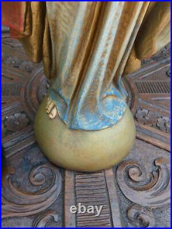 Antique Ceramic chalk LArge Sacred heart jesus christ statue figurine religious