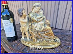 Antique Chalk Statue Mary young jesus john the baptist religious