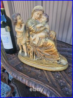 Antique Chalk Statue Mary young jesus john the baptist religious