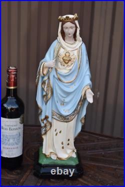 Antique Chalk sacred heart madonna statue religious
