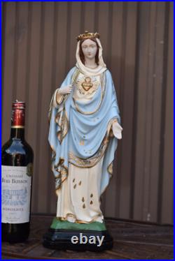 Antique Chalk sacred heart madonna statue religious