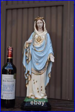 Antique Chalk sacred heart madonna statue religious