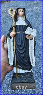 Antique Chalk statue of saint Wivina abbess religious