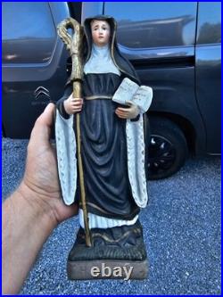 Antique Chalk statue of saint Wivina abbess religious