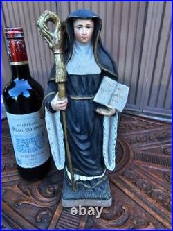 Antique Chalk statue of saint Wivina abbess religious