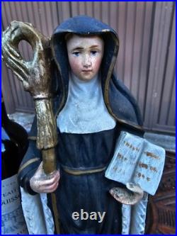 Antique Chalk statue of saint Wivina abbess religious