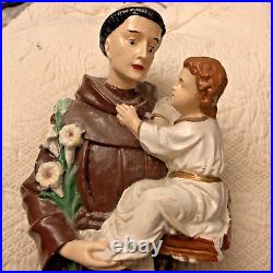 Antique Chalkware Sculpture St Anthony of Padua and Jesus Religious Statue BIG