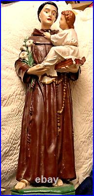 Antique Chalkware Sculpture St Anthony of Padua and Jesus Religious Statue BIG