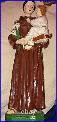 Antique Chalkware Sculpture St Anthony of Padua and Jesus Religious Statue BIG