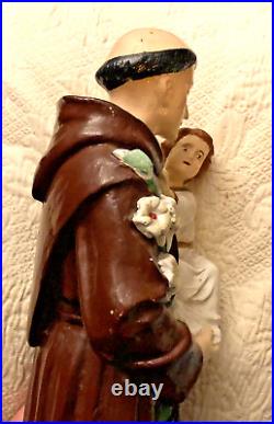 Antique Chalkware Sculpture St Anthony of Padua and Jesus Religious Statue BIG