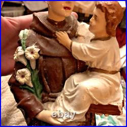 Antique Chalkware Sculpture St Anthony of Padua and Jesus Religious Statue BIG