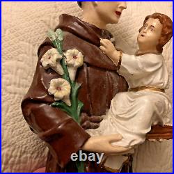 Antique Chalkware Sculpture St Anthony of Padua and Jesus Religious Statue BIG