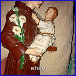 Antique Chalkware Sculpture St Anthony of Padua and Jesus Religious Statue BIG