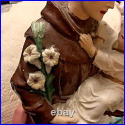 Antique Chalkware Sculpture St Anthony of Padua and Jesus Religious Statue BIG