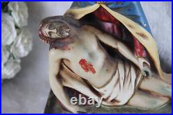 Antique Chalkware polychrome PIETA jesus christ statue religious group