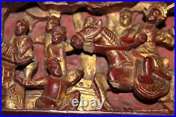 Antique Chinese Wood Carved Panel-High Relief-Religious Spiritual Men Horse