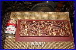 Antique Chinese Wood Carved Panel-High Relief-Religious Spiritual Men Horse