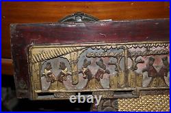 Antique Chinese Wood Carving Wall Plank Carved Religious Elders Temple