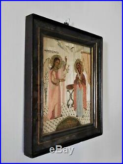 Antique Christian Religious Embroidery Silk & Gold Threads The Annunciation
