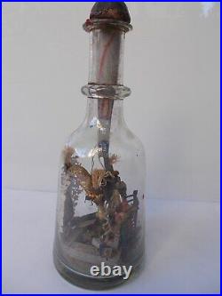 Antique Christianity Religious Monastery Work In Glass Bottle 1873