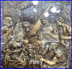 Antique Christmas Icon Panel 16.5 Copper Casting Russia XIX Century Religious