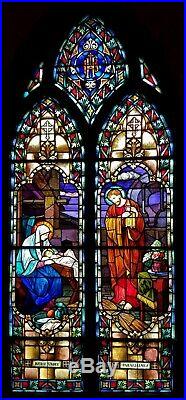 Antique Church Religious Stained Glass Window Depicting The Nativity