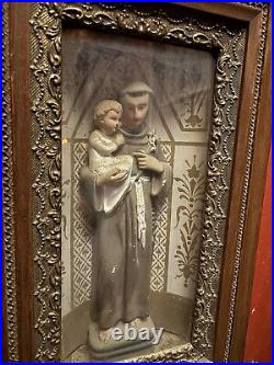 Antique Church Saint Statue Shadow Box Religious