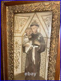 Antique Church Saint Statue Shadow Box Religious